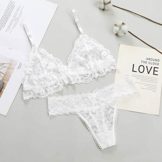 Bra Set Bh Setelan Dalaman Brief Transparan Tanpa Kawat Brallete Rumbai Wanita Motif