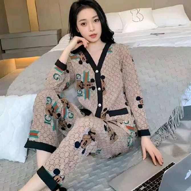 Piyama Satin Wanita Import Baju Tidur Satin Pp (Lengan Panjang Celana Panjang)