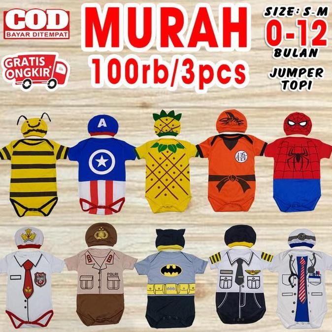 DB12 >> baju kaos jumper bayi karakter romper set jamper pakaian laki laki perempuan newborn buah he