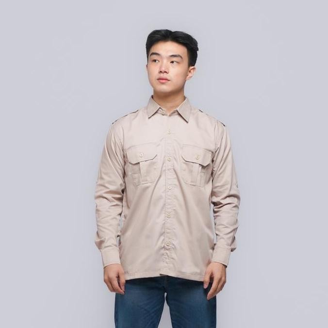 DF176 - Kemeja PDL Lapangan Baju Tactical Polos Safari Korsa Warna Coklat Krem