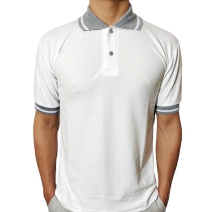 DB8>> KAOS POLO SHIRT LENGAN PENDEK KERAH KOMBINASI BAJU PRIA WANITA POLOS WARNA XL HITAM PUTIH COKL