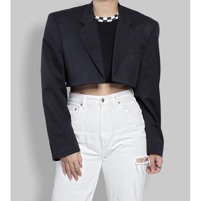 Baru Crop Top Wanita Black Chess Rib (LD 88 , P 40)