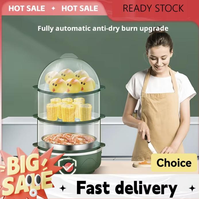 STILZA- VINEX - Alat Kukus Mini Listrik 3 Susun 9 Liter Multifungsi Electric Food Steamer