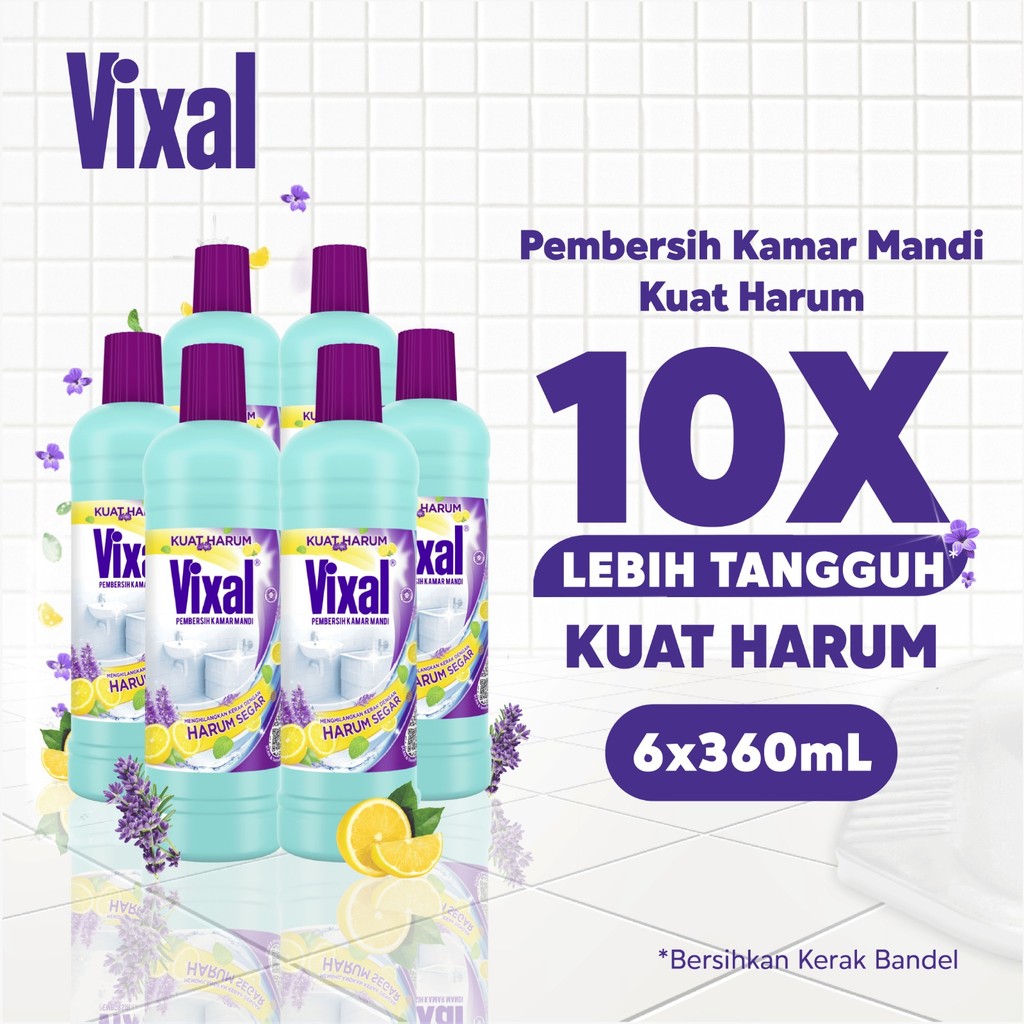Vixal Pembersih Porselen & Kamar Mandi HCl Anti Kerak Bandel Kuat Harum 360 Ml x6