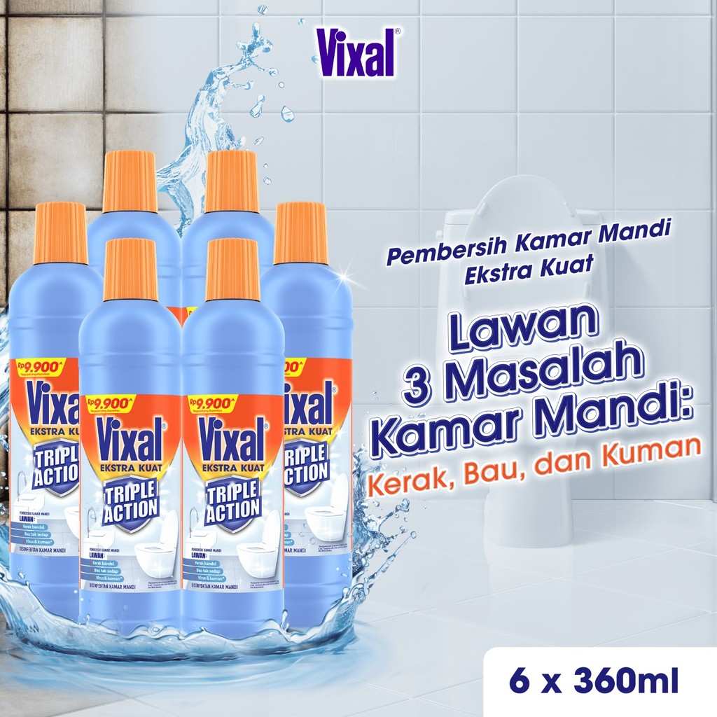 Vixal Pembersih Porselen & Kamar Mandi HCl Anti Kerak Bandel Ekstra Kuat 360 Ml x6