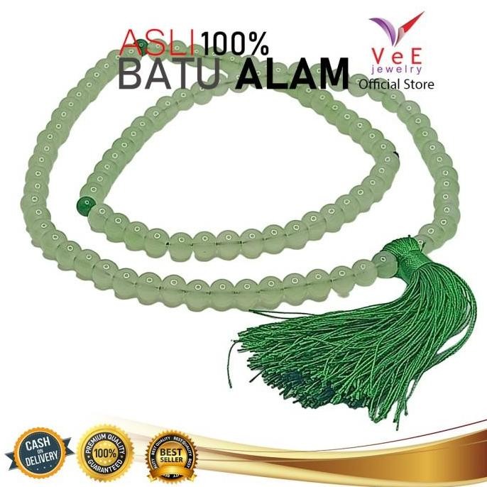 BEST SELLER TASBIH 99 BUTIR BATU GIOK CHINA ASLI 8MM HIJAU MUDA NATURAL- VEE 