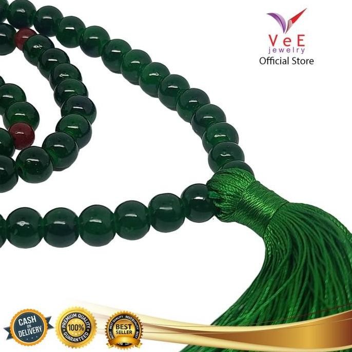 READY STOCK TASBIH 99 BUTIR BATU GIOK ASLI CINA 8MM HIJAU TUA - VEE KALUNG MUSLIM 