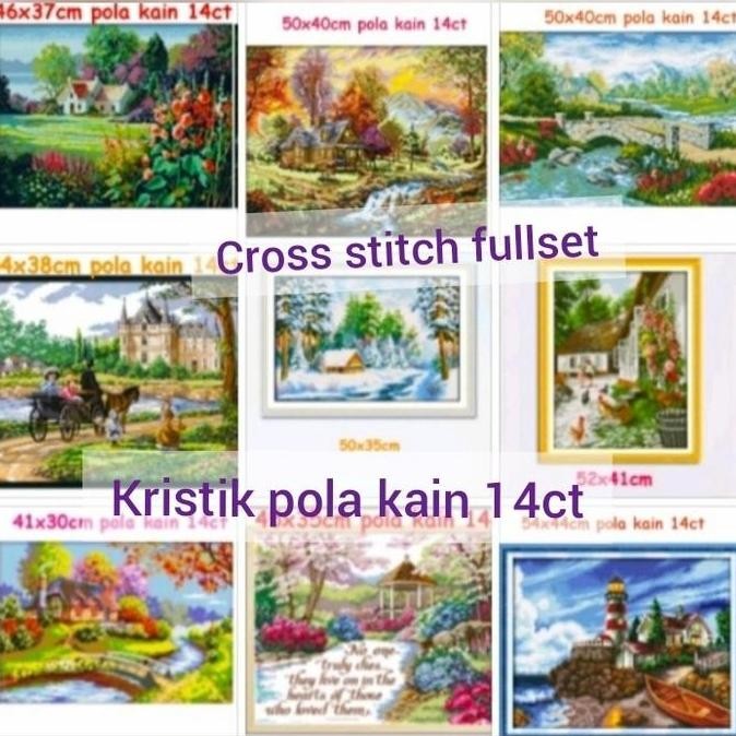 Paket kristik pemandangan landscape rumah cross stitch diy sulam jahit