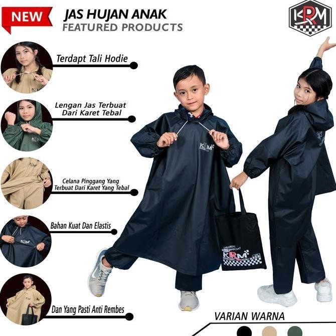 Jas Hujan Mantel Hujan Anak Usia 7-12Tahun Model Ponco Celana By KRM