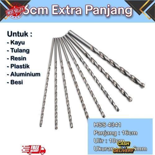 Paling Murah Mata bor HSS kayu besi 1mm 2mm 3mm 4mm 5mm 6mm 7mm 8mm panjang 12cm 16cm