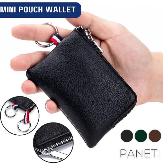 Dompet Koin Pria PANETI Ultra Thin Mini Zipper Pouch Kulit Asli