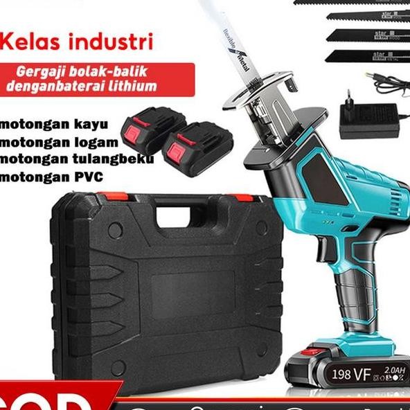 Gergaji 198V Mesin Gergaji Kayu Gergaji Bolakbalik Tanpa Kabel Gergaji Listrik Mesin Kayu Termasuk 4