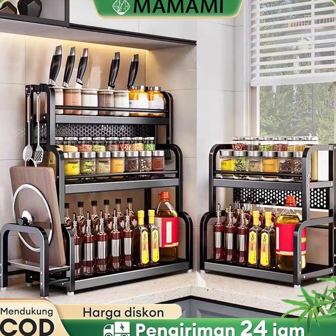 Rak Bumbu Dapur Stainless Steel Rak Botol Bumbu Rak Bumbu Rak Penyimpanan Bumbu Dapur Rak bumbu tiga