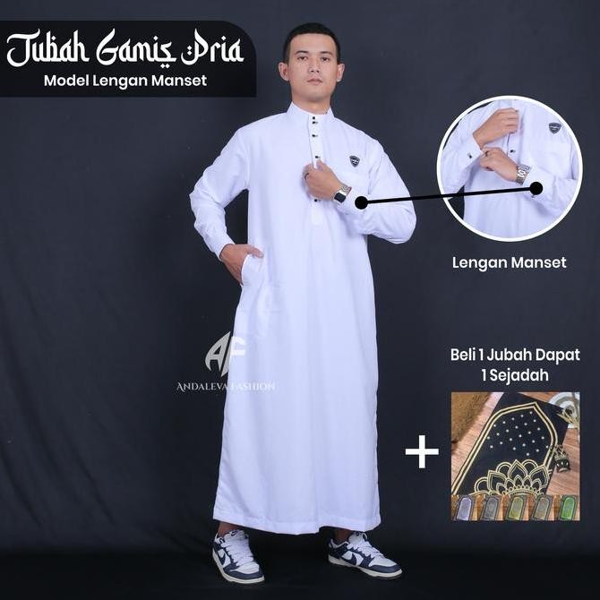 Baju Jubah Gamis Pria Remaja Dewasa Muslim Lengan Manset Tampilan Elegant Model kancing Sultan - Gam