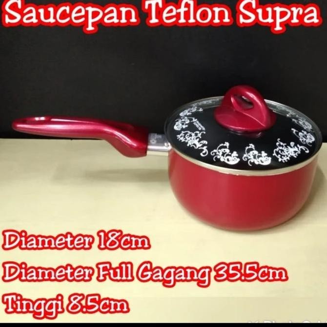 Panci Sauce Pan 18 Cm Supra / Panci Mie Teflon Gagang Satu Tutup Kaca