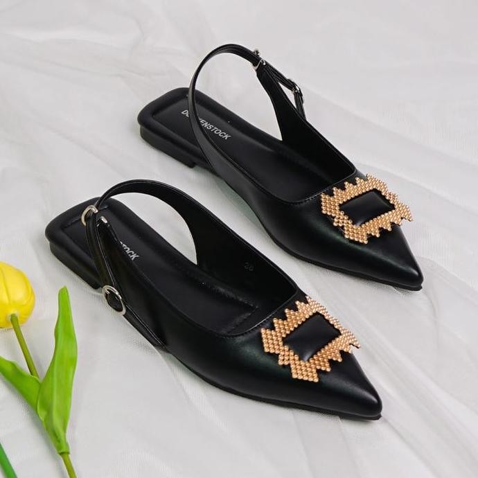 Promo Dunkenstock Katya Black Flatshoes | sepatu flat wanita kekinian bling-bling warna hitam terbar