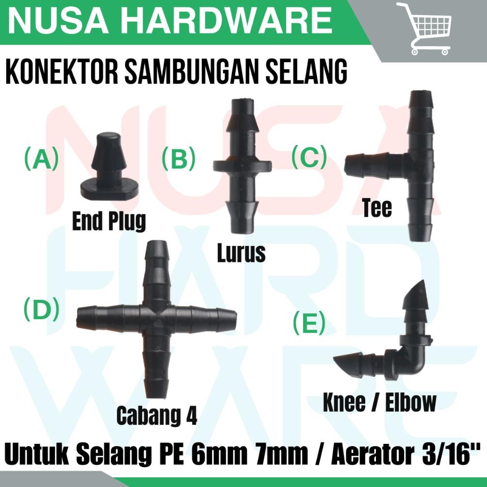 Promo Cod Nepel Konektor Sambungan Selang Pe 7Mm Pe 6Mm Aerator 3/16" Tee T Cabang 3 / Joiner Lurus 