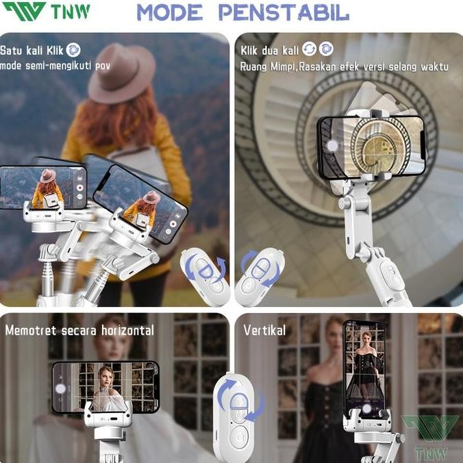 TNW-Q18 Gimbal Stabilizer Handphone Gimbal Hp Stabilizer Tongsis Hp Bluetooth Tripod