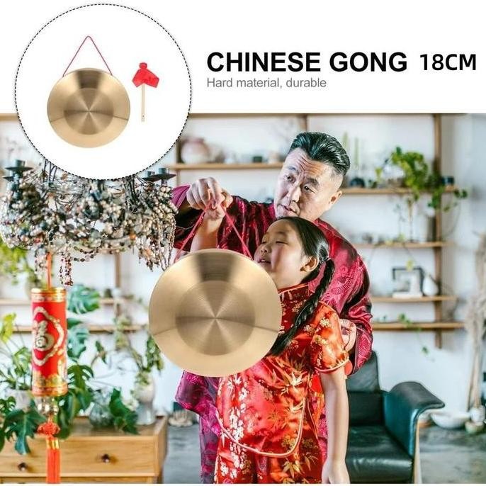 18CM Gong Kuningan Instrumen Perkusi Gong Tangan Cina Kecil Dengan Palu Bulat Gong Luo Mainan Musik/