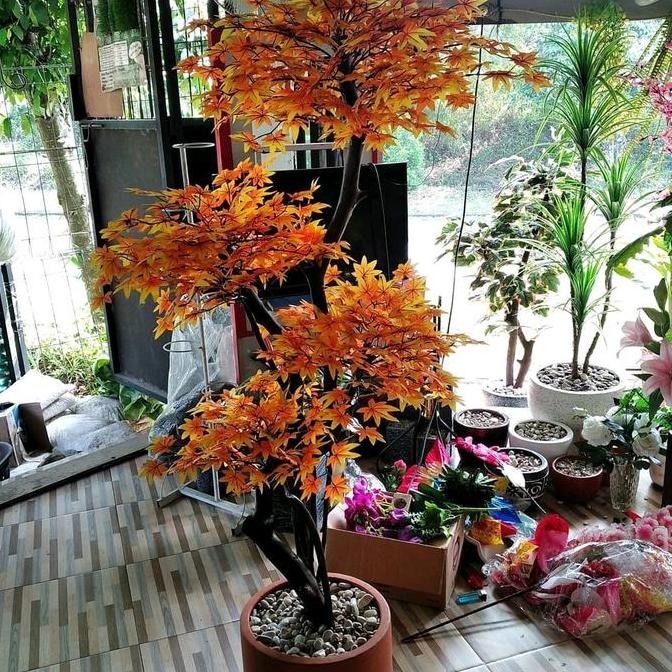 pohon hias maple artificial tinggi 2m - bunga plastik - pohon sudut ruangan cantik Hijau