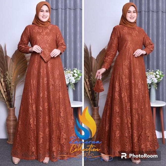 [Termurah ] `Baru` Gamis Soraya Dress Brukat Full Remaja Dewasa Wanita Fashion Pesta Kondangan Jumbo