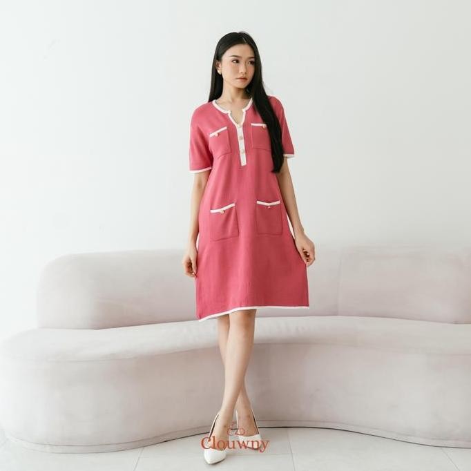 Clouwny Ventura Knit Dress Wanita Lengan Pendek Simple Elegant Premium Knit Fit To Xxl