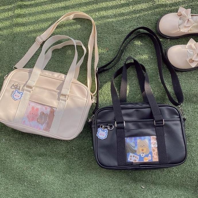 TB-04 tas sekolah jepang selempang wanita import seifuku bag pu leather putih hitam