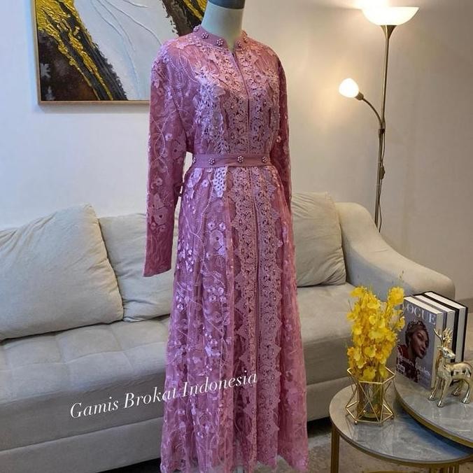 Gamis Niki Brukat Jumbo Y108,Ungu Denim D163 ,Bordir Formal Ibu Muslim Nyaman Tile Menyusui Wanita K