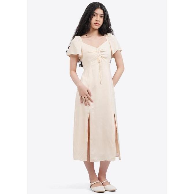 Colorbox Puff Sleeves Midi Dress I-Ddwkey125C138 Ecru