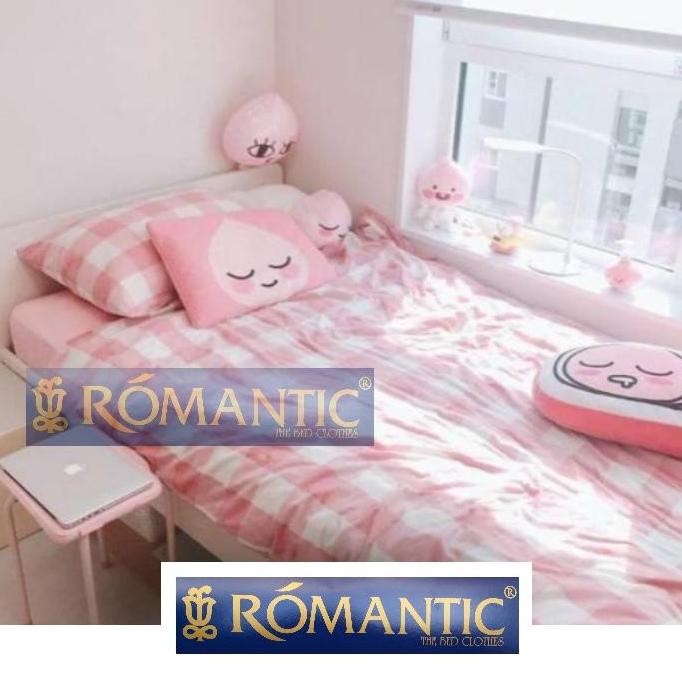 Sprei Aesthetic ROMANTIC kotak pink sepray katun