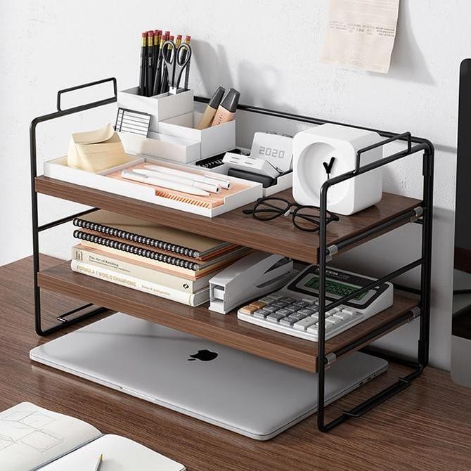 Rak Buku / Rak / Pengatur Desktop Kantor Sederhana / Pengatur Meja Besi Multi-Lapis Desktop Kecil / 
