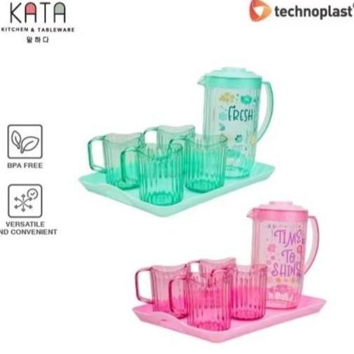 Teko Air + 4 Gelas + Nampan // Waterjug Set Technoplast