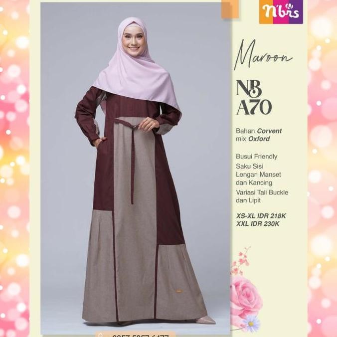Gamis Nibras Nb A70 Warna Maroon Katun Baju Lebaran Terbaru Cantik Ori