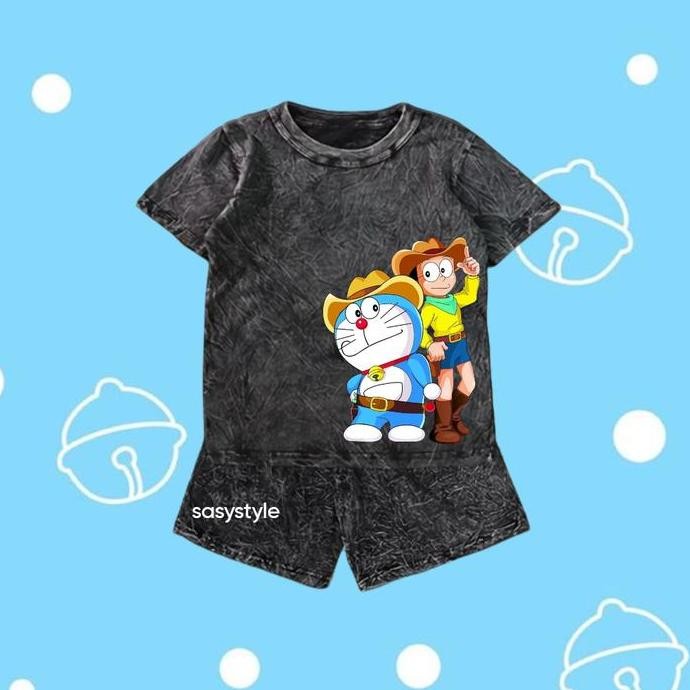 DS16 >> STELAN ANAK STONE WASH CEWEK COWOK UNISEX SETELAN ANAK WASH LENGAN PENDEK CELANA 3/4 SET ANA