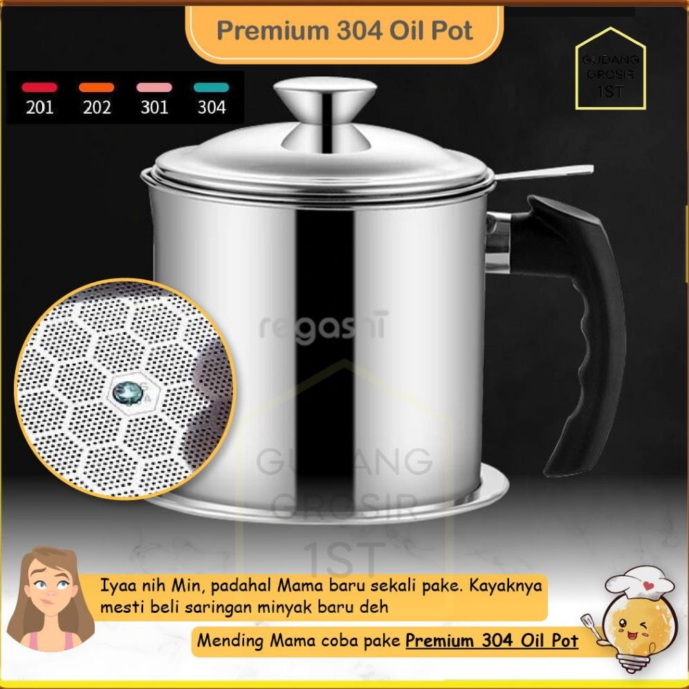 Regashi Premium 304 Oil Pot | Wadah Saringan Minyak Goreng | Kitchen Oil Pot Honeycomb Style | Tempa