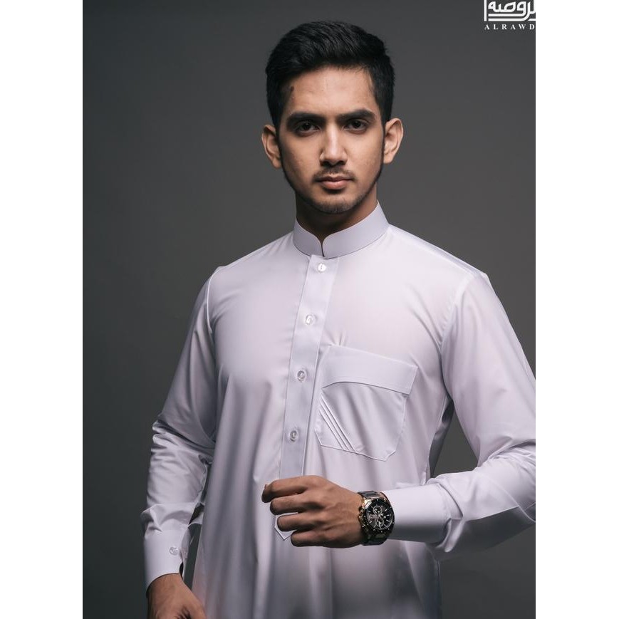 Alrawda By Alharamain Jubah Gamis Pria Dewasa Slimfit Series 14 Putih Putih Tulang