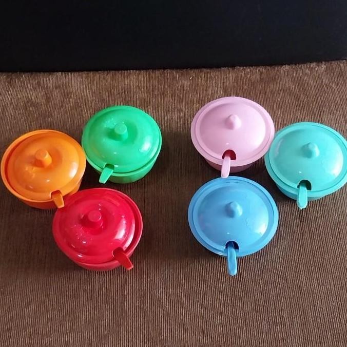 Tempat Wadah Sambel Mangkuk Plastik Tutup + Sendok Warna