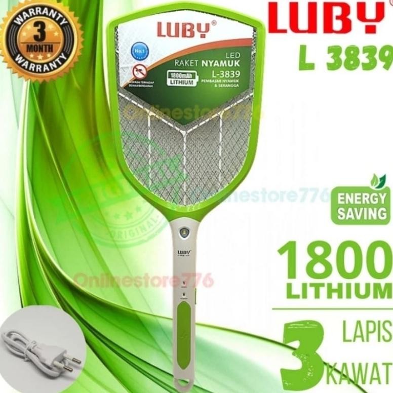 Raket Nyamuk Listrik Luby L-3839 Baterai Lithium 18650 -1800mAH LUBY 3839