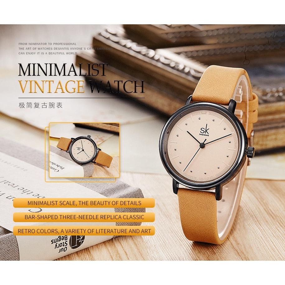 Promo Shengke Jam Tangan Wanita Vintage Leather Strap Quartz Movement Water Resist K8005 Tu26