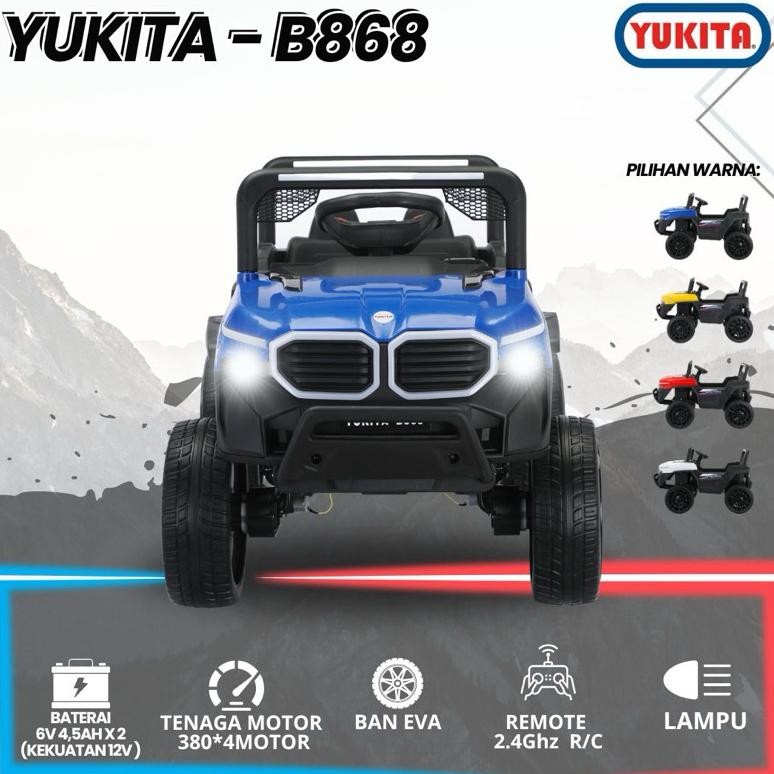 Mobil Aki Anak Yukita B868 Ban Eva karet Mainan mobilan cas remote