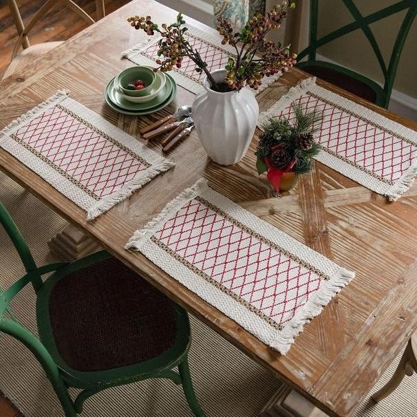 Table Runner Meja Makan Table Runner Rajut Nordic Merah
