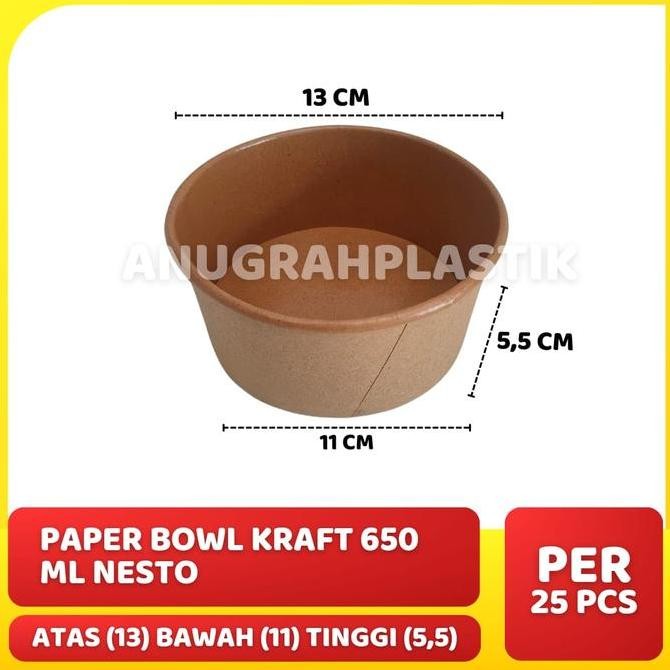 Paper Bowl Kraft 650 ml NESTO / Paper Bowl Coklat 650 ml PER SLOP