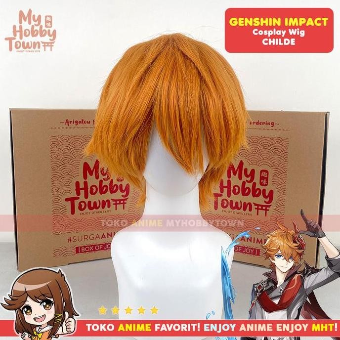 Wig Cosplay Anime Game Childe Tartaglia Rambut Palsu Fatui