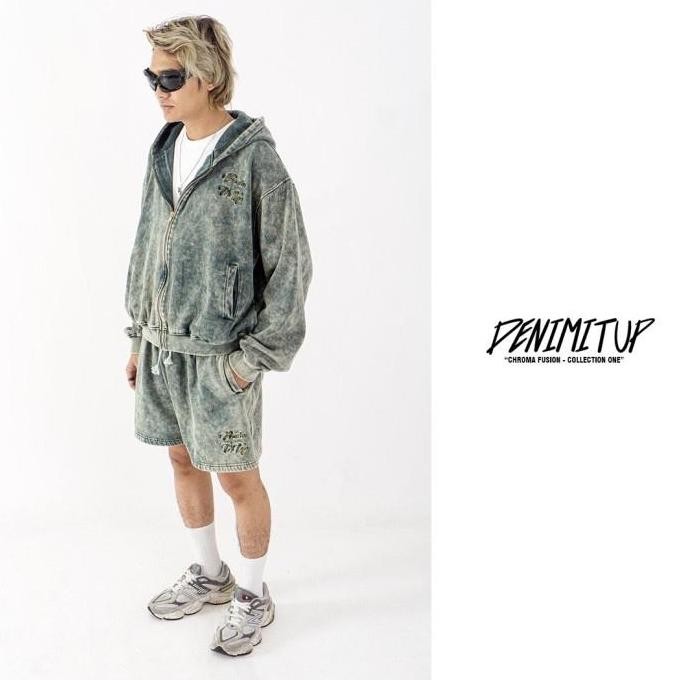 DENIMITUP washed chroma green hoodie - Hoodie pria