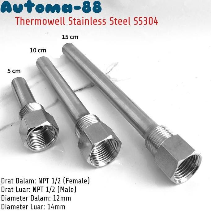 KAORU- Thermowell 1/2 Inch NPT Stainless Steel Pelindung Temperature Sensor