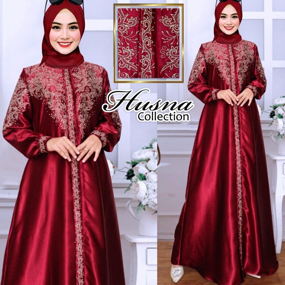 KYNA FASHION | Gamis Husna Mewah - Gamis Satin Kristal Bordir - Gamis Mewah Elegan - Gamis Pesta - G