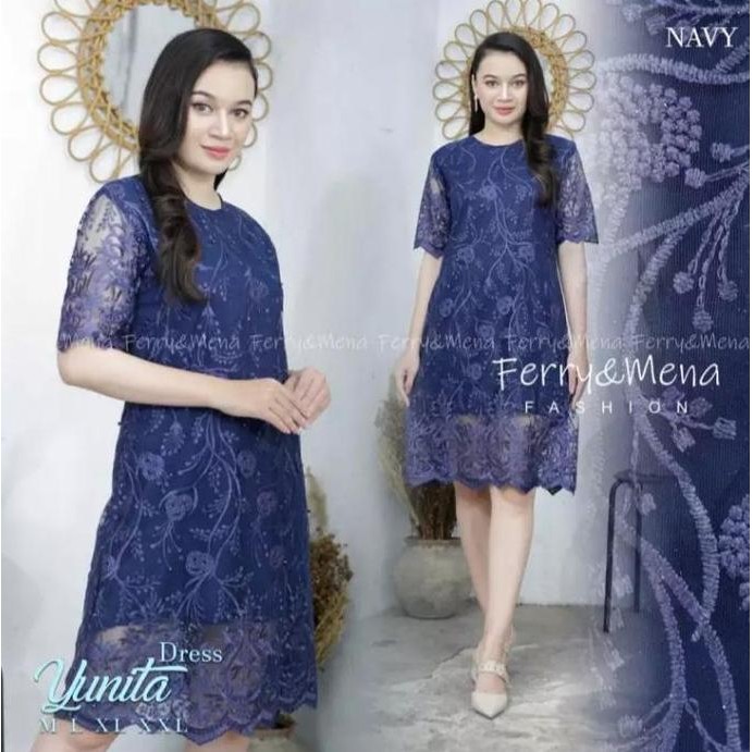 Promo DRESS TILE YUNITA / DRES TULLE YUNITA CANTIK / DRES CANTIK / DRES BRUKAT / DRES MEWAH / KEBAYA