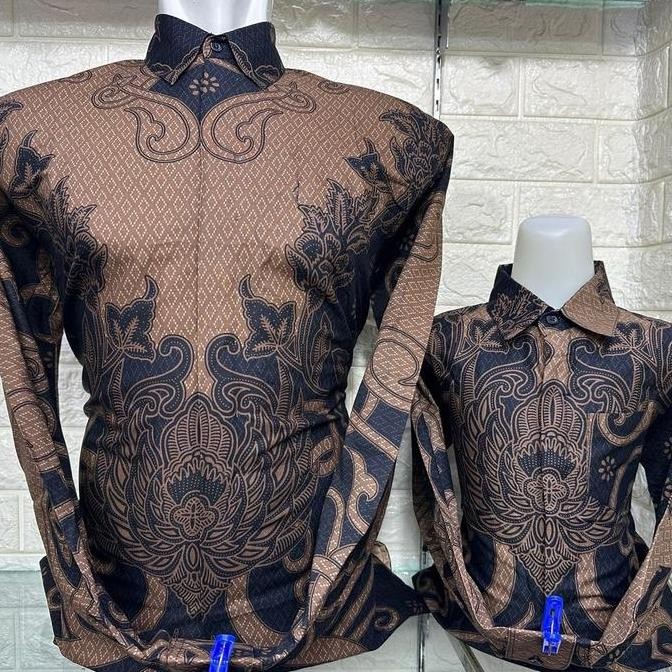 Promo MATCHING DAN FASHIONABLE KEMEJA COKELAT TUA Baju Batik Couple Katun Premium Ayah Anak Motif Sa