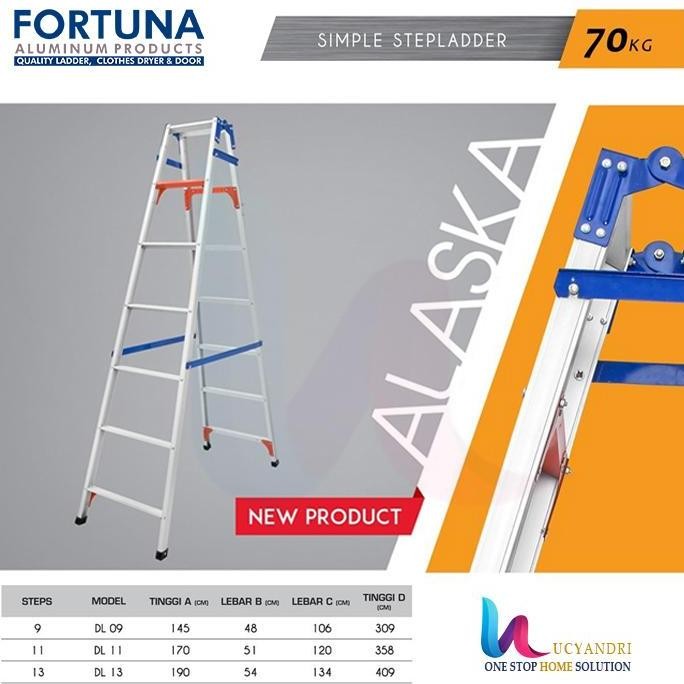 Tangga Lipat Aluminium Merk Fortuna Tipe Alaska 200 Cm / 2 M 13 Step