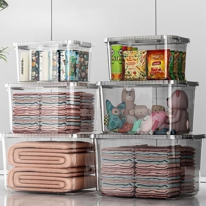 Box Penyimpanan Plastik Transparan Multifungsi Container Box Baju Mainan Buku Pakaian Besar